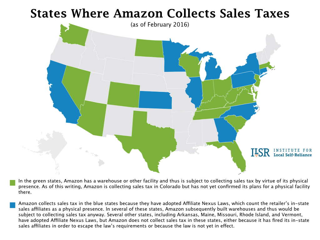 States Where Amazon Collects Sales Tax (Map) | Institute ...