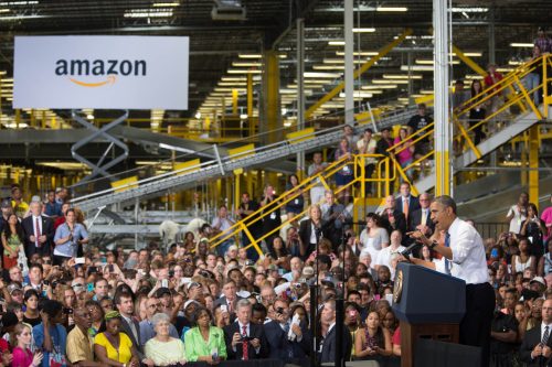 Obama at Amazon Warehouse