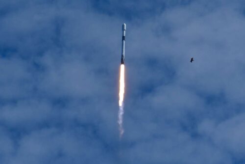 Falcon 9 Starlink rocket in flight after launch
