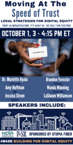 Building for Digital Equity flyer showing list of guests