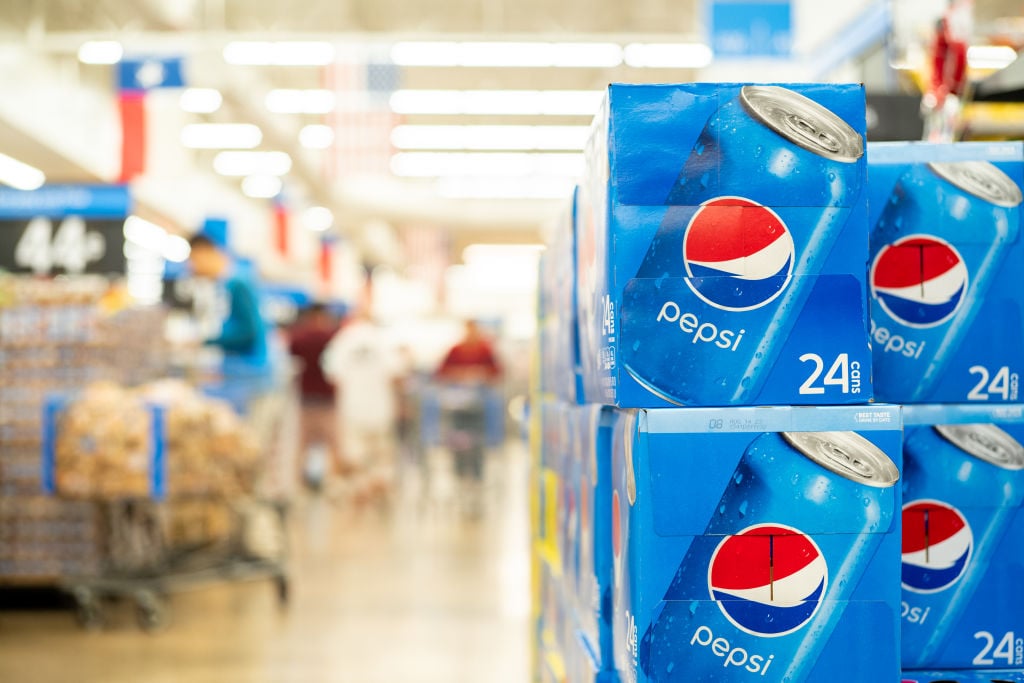 AUSTIN, TEXAS - DECEMBER 06: Pepsi sodas displayed for purchase at a Walmart Supercenter on December 06, 2022 in Austin, Texas. PepsiCo, the maker of Pepsi soda, plans to cut hundreds of corporate jobs at its North American division according to a news report from The Wall Street Journal. (Photo by Brandon Bell/Getty Images)