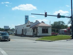 Insurance agency in historic building at intersection in Williston