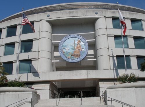 The entrance to the CPUC building in Sacramento