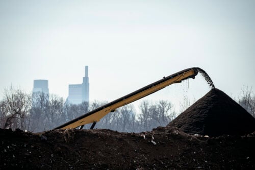 Sifter sending processed compost into piles. Credit: Philadelphia Parks and Recreation