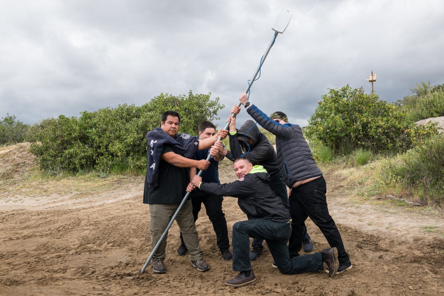 Four Hoopa Valley Tribe members erected a wireless tower together