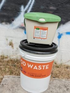 Food waste bins with instructions. Credit: DC Department of Public Works