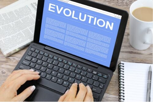 A laptop with the word 